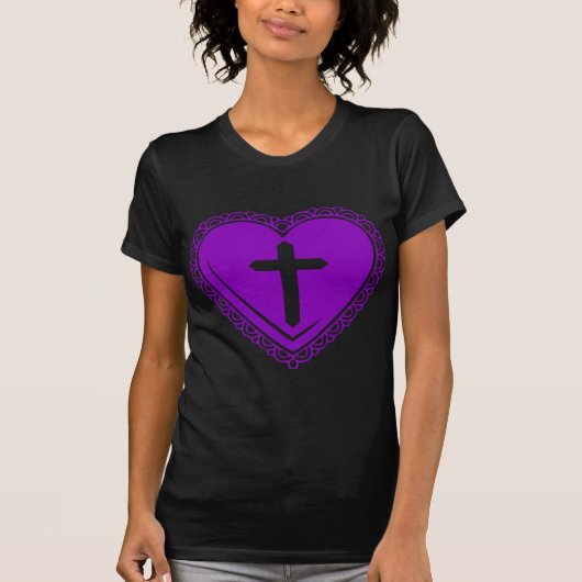 ゴシックハート + 十字架 (黒紫) Tシャツ (正面)