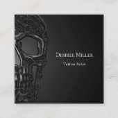 ゴシックハーフスカルグカッコいいレーメタリックタトゥーショップ スクエア名刺 (正面)