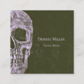 ゴシックハーフスカルグランジオリーブグリーンタトゥーアーティスト スクエア名刺 (正面)