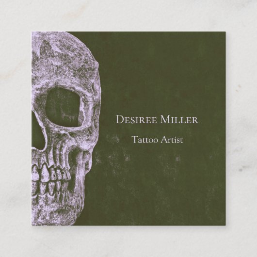 ゴシックハーフスカルグランジオリーブグリーンタトゥーアーティスト スクエア名刺 (正面)