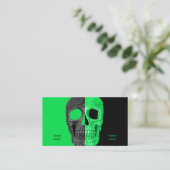ゴシックハーフスカルブラックネオングリーンタトゥーショップ 名刺 (スタンド正面)