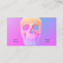 ゴシックハーフスカルブルーピンクパープルタトゥーショップ 名刺