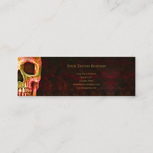 ゴシックハーフスカル顔レッドグリーンタトゥーショップ スキニー名刺 (裏面)