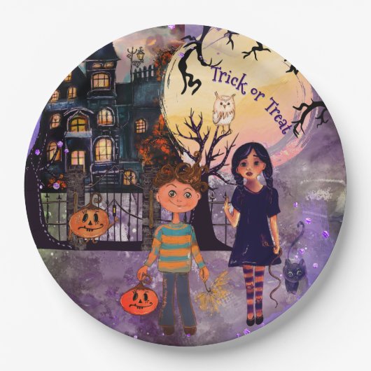 ゴシックハ幽霊のよく出るウスハローウィンパーティナプキンス ペーパープレート (正面)