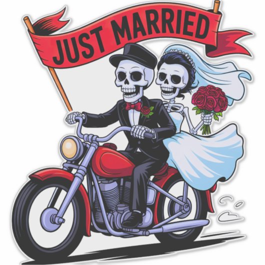 ゴシックバイクもしくは自転車に乗る人カップルたった今結婚しました シール (正面)