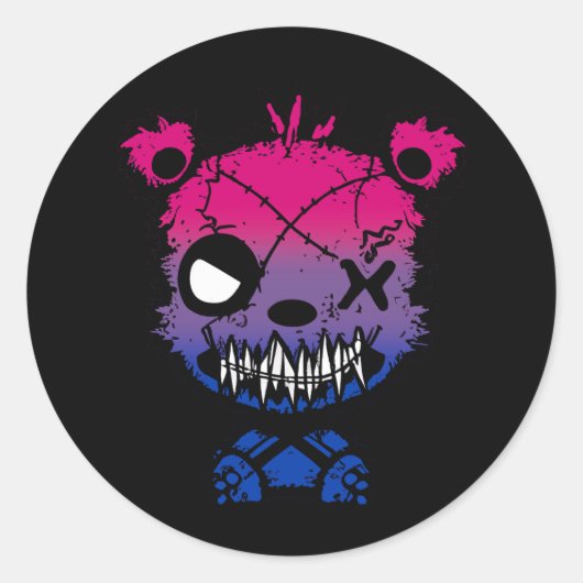 ゴシックバイセクシャルプライドフラッグカラークマ ラウンドシール (正面)