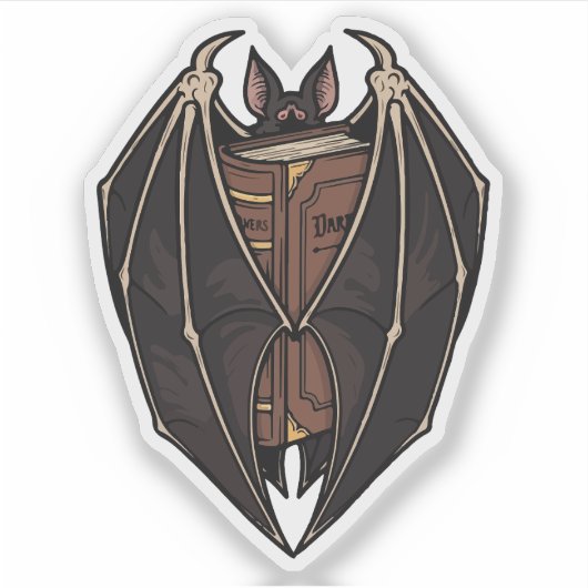 ゴシックバットが暗黒の魔法書を読む シール (正面)