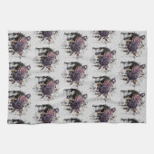 ゴシックバラとスカルハローウィンパーティパターン キッチンタオル (横)