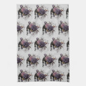 ゴシックバラとスカルハローウィンパーティパターン キッチンタオル (縦)