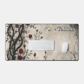 ゴシックバラとスクリプト。編集可能な名前 デスクマット (キーボード&マウス)