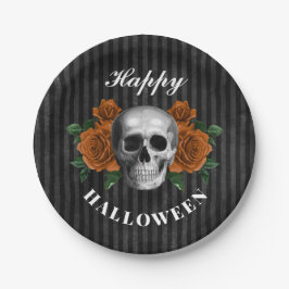 ゴシックバラとドクロのハッピーハロウィン ペーパープレート