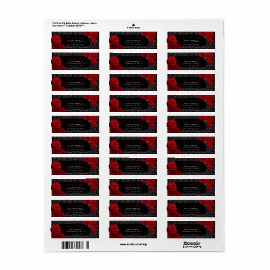 ゴシックバラの黒と赤のウェディングラベル ラベル (フルシート)