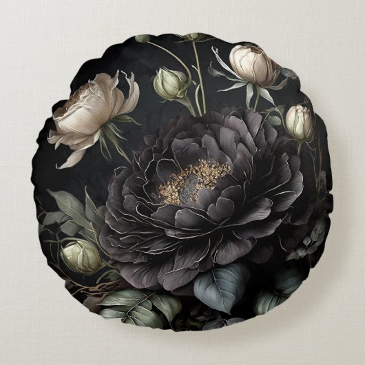 ゴシックバラアレンジメント黒花 ラウンドクッション (正面)