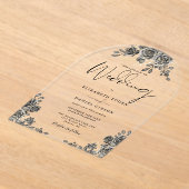 ゴシックバラフローラブラックと金ゴールドアー結婚チ アクリル招待状 (レイダウン)