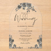 ゴシックバラフローラブラックと金ゴールドアー結婚チ アクリル招待状 (正面)