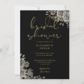 ゴシックバラフローラブラックと金ゴールドブライダルシャワー 招待状 (正面)