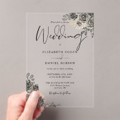 ゴシックバラフローラブラックと金ゴールド結婚ズ アクリル招待状 (インサイチュ (ポータブル))