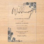 ゴシックバラフローラブラックと金ゴールド結婚ズ アクリル招待状 (正面)