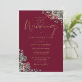 ゴシックバラフローラブルゴーニュと金ゴールド結婚ズ 招待状 (スタンド正面)