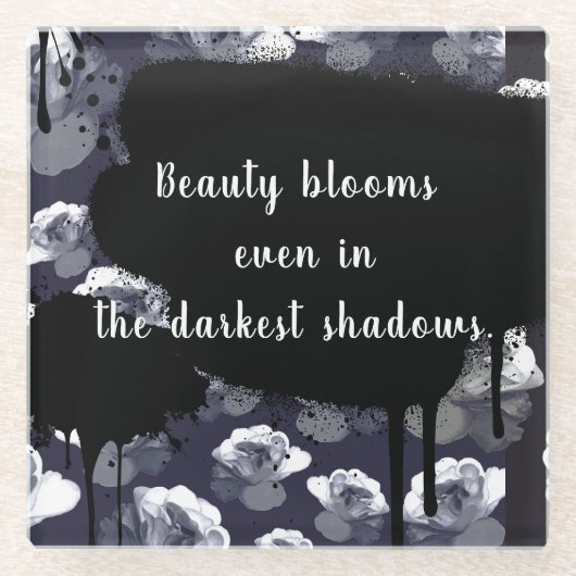 ゴシックバラ美しい開花の影 ガラスコースター (正面)