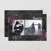ゴシックバラ2結婚フォトブラックサンキューカード サンキューカード (正面/裏面)