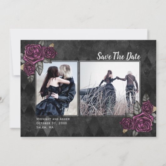 ゴシックバラ2 Photo Black Wedding Save the Date セーブザデート (正面)