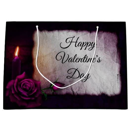 ゴシックバラ、キャンドル、パーチメントバレンタイン ラージペーパーバッグ (正面)