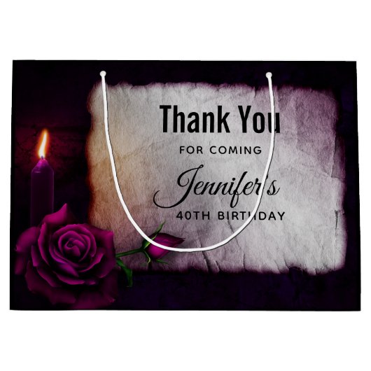 ゴシックバラ、キャンドル、パーチメント誕生日 ラージペーパーバッグ (正面)