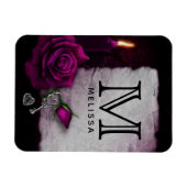 ゴシックバラ、キャンドル、パーチメント、ロケットモノグラム マグネット (横)