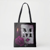 ゴシックバラ、キャンドル、パーチメント、ロケット トートバッグ (正面)