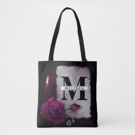 ゴシックバラ、キャンドル、パーチメント、ロケット トートバッグ