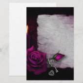 ゴシックバラ、キャンドル、パーチメント、ロケット 便箋 (正面/裏面)