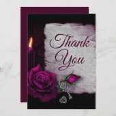 ゴシックバラ、キャンドル、ロケットパーティー サンキューカード (正面/裏面)