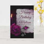 ゴシックバラ、キャンドル、ロケット誕生日 カード (黄色い花)