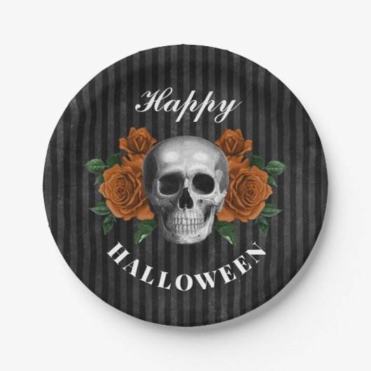 ゴシックバラ&スカルハッピーハローウィン ペーパープレート (正面)