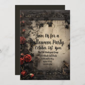 ゴシックバラ、ハローウィンパーティ 招待状 (正面/裏面)