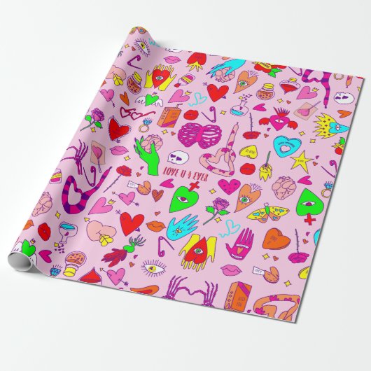 ゴシックバレンタイン怖いスカルヒトハート薬 ラッピングペーパー (アンロールド)