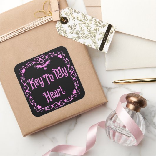 ゴシックバレンタイン鍵へ私のハートピンク スクエアシール (ギフト)