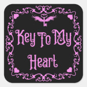 ゴシックバレンタイン鍵へ私のハートピンク スクエアシール (正面)