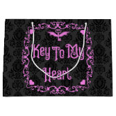 ゴシックバレンタイン鍵へ私のハートピンク ラージペーパーバッグ (正面)