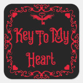 ゴシックバレンタイン鍵へ私のハート赤 スクエアシール (正面)