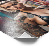 ゴシックパンクトータトゥーガールポーティンズブラックPVCビキニ フォトプリント            (角)