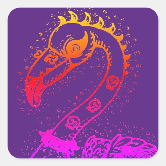 ゴシックパンクロッカーフラミンゴ、スカル、スパイクヘア スクエアシール (正面)