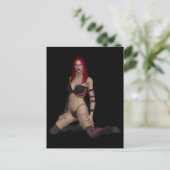 ゴシックパンクヴァンパイア女性インブラックレザー ポストカード (スタンド正面)