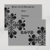 ゴシックパンク王室の（紋章の）フラ・ダ・リrsvpブラックグレー 出欠カード (正面/裏面)