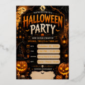 ゴシックパンプキンのハロウィンパーティー招待状(編集可能) 箔招待状 (正面)
