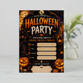 ゴシックパンプキンのハロウィンパーティー招待状(編集可能) 箔招待状 (立ち正面)