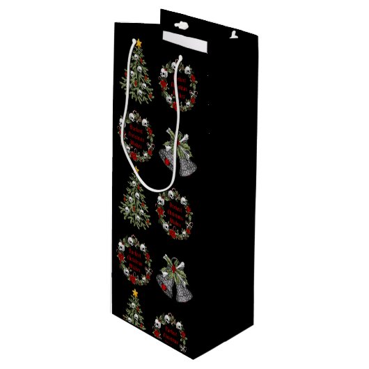 ゴシックパーソナライズされたスカルツリーリース ワインギフトバッグ (正面アングル)