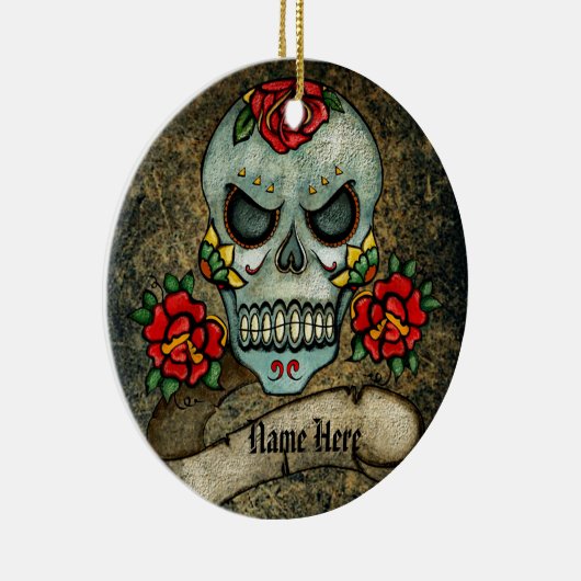 ゴシックパーソナライズされたバイクもしくは自転車に乗る人シュガーアートスカルグランギー セラミックオーナメント (右)