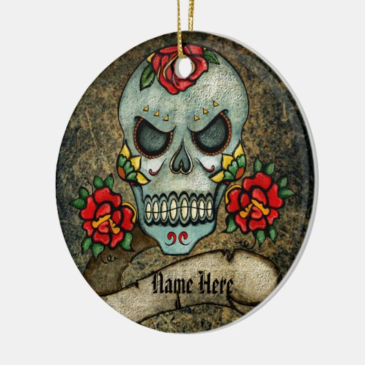 ゴシックパーソナライズされたバイクもしくは自転車に乗る人シュガーアートスカルグランギー セラミックオーナメント (左)